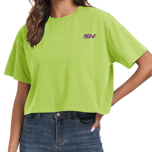 T-shirt court en coton pour femme, manches courtes, col rond, extensible, décontracté, tendance, léger, vêtements d'été, prix bas - Product Image 1