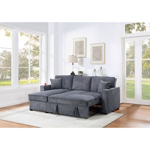 Divano Letto Sezionale Convertibile Grigio Scuro con Chaise Longue Reversibile in Corduroy, Contenitore e Letto Estraibile, 2 Cuscini, Arredamento Soggiorno - Product Image 2
