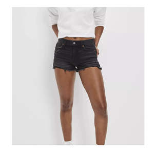 Shorts de mezclilla elásticos para mujer, cierre de botones, cintura alta, shorts casuales de verano, jeans negros de mezclilla, shorts lavados para mujer - Product Image 1