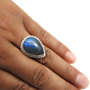 Bague en argent sterling 925 de haute qualité avec pierre précieuse labradorite taille poire originale, prix d'usine, bijoux bohèmes au prix le plus bas - Product Image 4