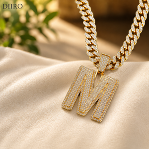 Collar con Colgante de Letra M de Moissanita, Chapado en Oro de 18K, Cadena Cubana, Diamante Redondo, Estilo Hip Hop, Joyería Unisex - Product Image 5