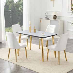 Set di Tavolo e Sedie con Piano in Vetro Effetto Marmo Bianco e Base in MDF, Gambe in Metallo Argento - Product Image 3
