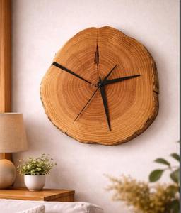 Horloge murale élégante en bois naturel, faite à la main, bord brut, style rustique, pour la décoration de la maison et du bureau - Product Image 3