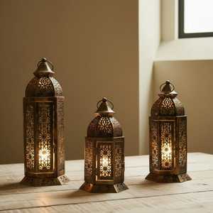 Moroccan Lantern <b>Candle</b> Holder Vintage Bronze Metal Lamp Hanging Tea Light Centerpiece Bohemian Home Decor Small Medium <b>Large</b> - Product Image 2