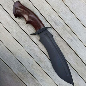 Couteau de chasse Bowie à lame fixe en acier inoxydable noir, fait main, avec poignée ergonomique à rainures pour les doigts, vente en gros A&M - Product Image 2