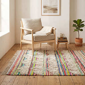 Modern Handmade Cotton Area <b>Rug</b> with Black Geometric Pattern for Contemporary Living <b>Spaces</b> - Product Image 3