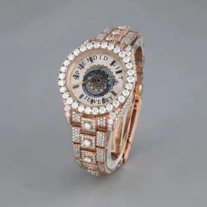 Splendide montre de luxe en moissanite, cadran en cristal saphir, mouvement à quartz ETA, boîtier de 28 mm, plaqué or rose, fermoir caché - Product Image 4