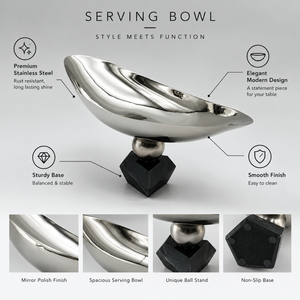 Bol à fruits et à collations sculptural haut de gamme sur support en marbre noir pour une présentation élégante sur la table |   Service de table de luxe en acier inoxydable pour la maison - Product Image 2