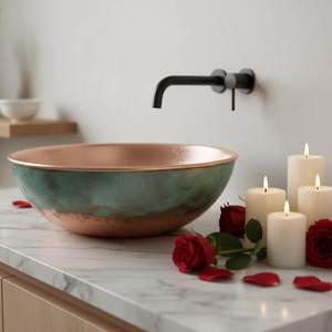 Lavabo Redondo de Cobre, Lavabo Artístico, Accesorio Elegante para Baño, Construcción Decorativa Premium Hecha a Mano - Product Image 1