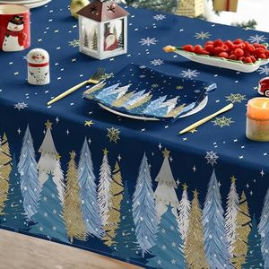 Tovaglia Natalizia Rettangolare Horoldaily 60x84 Pollici Blu Grigio Lavabile Copritavolo Stagionale per Feste Picnic Alberi di Natale - Product Image 2