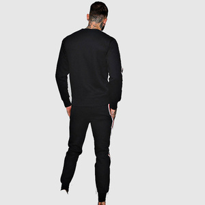 Conjunto Deportivo Unisex Negro para Correr, Sudadera de Manga Larga con Cuello Redondo y Pantalones de Poliéster de Color Sólido, Corte Regular, Ropa de Otoño - Product Image 2