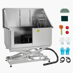 Stazione di lavaggio professionale per cani da 50 pollici con sollevamento elettrico, vasca in acciaio inossidabile per toelettatura animali, pannello filtro acqua in PE e rubinetto per gatti - Product Image 1