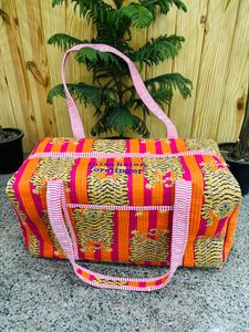 Handcrafted Tiger Print Striped Quilted Cotton Duffle Bag <b>Large</b> Capacity Travel Weekender Overnight Luggage Bag - Product Image 2
