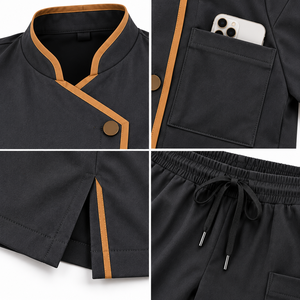 Conjunto de Uniforme Médico Unisex de Manga Corta con Cuello Alto, Blusa y Pantalón de Dos Piezas, Ropa de Trabajo de Tela Tejida con Ribete Dorado que Resiste la Detección por Agujas - Product Image 4