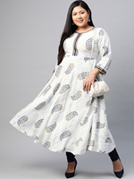 Kurta Anarkali blanche tie-dye à motifs floraux en viscose et rayonne, grande taille pour femme, col rond, manches trois quarts, vente en gros, tenue confortable