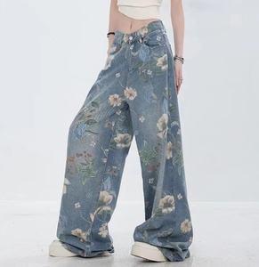 Jean en denim droit à pois pour femme, style vintage, respirant, tendance grunge Y2K, streetwear hip-hop - Product Image 3