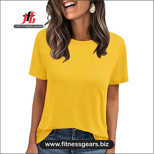 Women's O-Neck Short Sleeve Denim Print T-Shirt Solid Blue Knitted Casual Wear Loose Fit Summer - Product Image 2