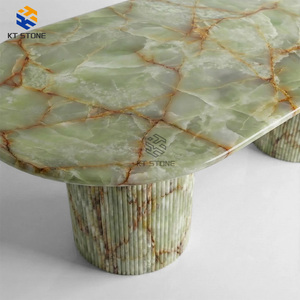 KT STONE Tavolo da Pranzo di Lusso in Marmo, Tavolo da Pranzo Artigianale in Onice Verde: Lastra Solida, <span class=keywords><strong>Base</strong></span> Scanalata, Progettazione per Hotel - Product Image 2