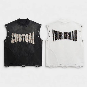 Débardeur de sport pour homme personnalisé, effet vieilli, clouté de strass, 100% coton épais, coupe oversize, sans manches - Product Image 1