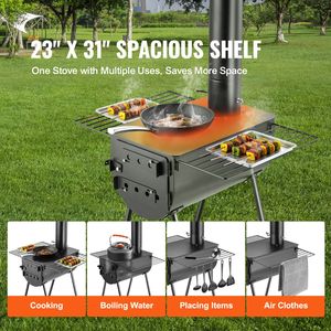 Stufa a Legna Portatile in Acciaio Legato da 118 Pollici con Tubi Fumatori Pieghevoli e Guanti, Braciere da 3000 in3 per Campeggio - Product Image 3