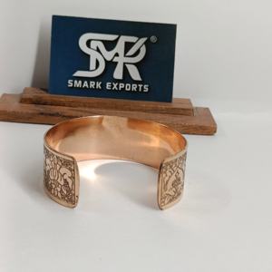 Hand Etched Copper Bangle Metal Craft Wide Cuff <b>Bracelet</b> Engraved Plain Design Handmade Lightweight Antique/Polished Finish - Product Image 4