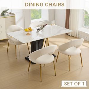 Set di 1 Sedia da Pranzo in Velluto Bianco con Schienale Curvo e Gambe in Metallo Dorato per Cucina o Sala da Pranzo - Product Image 6