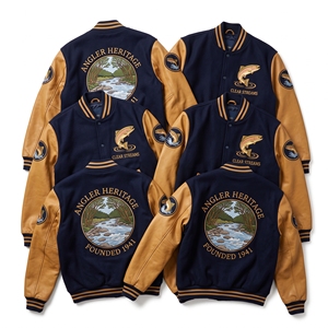 Wholesale Varsity Jacket Deep Navy Wool Body Beige Leather Sleeve Topographic Contour Map Surveyor Compass Letterman <b>Coat</b> - Product Image 3