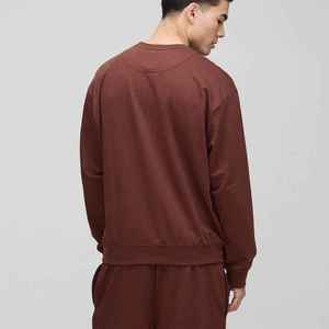 Sweat-shirt en tricot à col rond pour homme, couleur bordeaux, coupe ample, style décontracté, pour l'automne, longueur normale, couleur unie, pull-over - Product Image 2