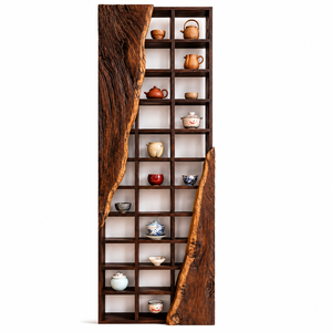 Wabi Sabi <b>Solid</b> Teak <b>Wooden</b> <b>Bookcase</b> Multi Grid Teapot Storage - Product Image 1
