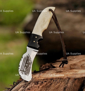 มีดล่าสัตว์ UA Supplies Sheepsfoot ใบมีดเหล็กดามัสกัส ด้ามทำจากกระดูกอูฐ อุปกรณ์เอาตัวรอดกลางแจ้ง ความหนา 0.5 มม. ใบมีดแบบ Fixed Blade EDC - Product Image 2