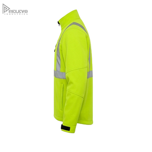 Veste de sécurité softshell fluorescente haute visibilité personnalisée OEM, col montant, doublure polaire noire contrastante, deux poches zippées sur la poitrine, uniforme de travail - Product Image 2