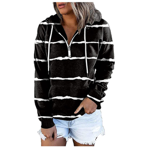 Sweat-shirt à capuche pour femme, noir et blanc, uni, anti-rétrécissement, doublé, manches longues, décontracté, tricoté, 100% coton, pour l'été - Product Image 3