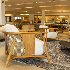 Teak Wood Lounge Chair with Rattan <b>Backrest</b> – Scandinavian Minimalist Design - Product Image 1