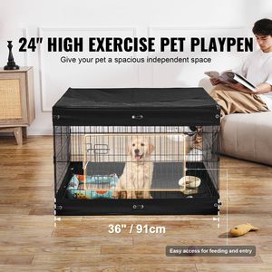 4 Pezzi Recinto Pieghevole in Metallo per Animali Domestici 24 x 36 Pollici per Cani e Gatti, da Interno/Esterno con Copertura Superiore a Telaio Solido - Product Image 5