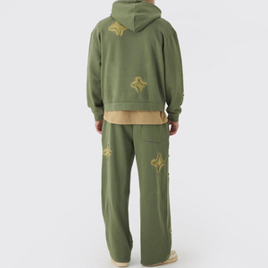 <b>Men</b> Olive Green Graphic Detail Hooded 100% Cotton Eco-Friendly Hoodie Jogger <b>Pants</b> Two Piece Tracksuit Set Casual Streetwear - Product Image 4