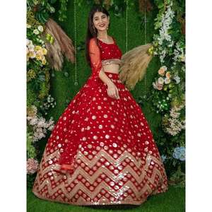Glamorous <b>Red</b> <b>Sequins</b> Georgette Engagement Wear Lehenga Choli - Product Image 3