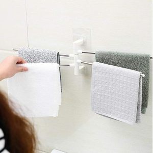 Porte-serviettes de bain pliable et mobile à 4 barres, blanc, fixation par ventouse, design minimaliste pour salle de bain - Product Image 6