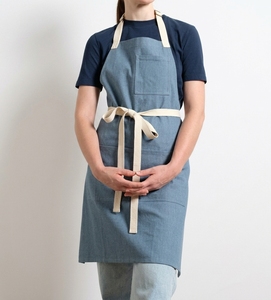 Delantal de mezclilla para mujer con bolsillos, tela de algodón, cierre con lazo, para uniforme de camarero/a en restaurantes y bares - Product Image 5