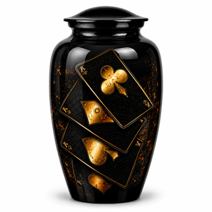 Fichas de Póker de Lujo Doradas, Cartas de Póker, Pegatina con Imagen y Urna Funeraria Esmaltada para Cenizas de Adultos - Product Image 1