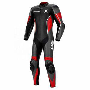 Custom Team Name-Number One-Piece Leather Motorcycle <b>Suit</b> | Black <b>Red</b> | Winter Printed | OEM ODM Manufacturer | Premium Design | - Product Image 1