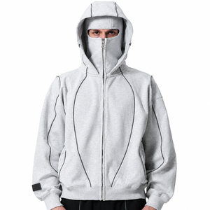 Blouson zippé intégral pour homme en polyester et coton, style streetwear décontracté, avec capuche intégrale et cache-visage moderne - Product Image 1