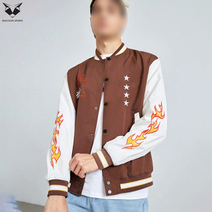 Streetwear Brown & <b>White</b> Contrast Trendy With Embroidery & Patch Snap Closure Multiple Pockets College Baseball <b>Jackets</b> - Product Image 5