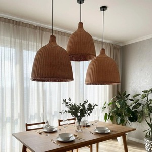 Rattan Hanging <b>Ceiling</b> Lamp Shade Natural Woven Pendant <b>Light</b> Shade For Home Decor Living Room Bedroom Kitchen Cafe Lighting - Product Image 1