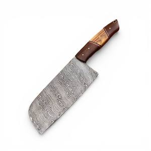 Couteau de Chef Ambidextre en Acier Damas Forgé à la Main, Motif Torsadé Vintage, Lame Droite Robuste pour Hacher la Viande - Product Image 1