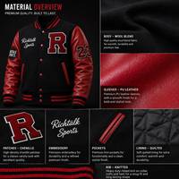 Blouson universitaire unisexe rouge et blanc avec lettres brodées, style décontracté, coupe régulière, simple boutonnage, col montant, pour l'hiver et le sport