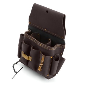 Brown Leather <b>Tool</b> <b>Bag</b> With Multiple Pockets And Chain Strap For Universal <b>Tool</b> Storage - Product Image 2