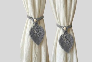 Macrame Leaf Curtain <b>Tiebacks</b> Set of 2 Handwoven Cotton Boho Window Holdbacks - Product Image 2