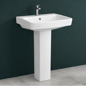 Lavabo de Pedestal Adel, Rectangular, de un Solo Orificio, Acabado Brillante, Montado en el Suelo, Diseño Minimalista para Baño - Product Image 2