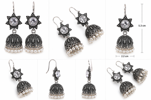 Pendientes Jhumka de Plata Oxidada con Zirconia en Forma de Estrella, Diseño de Última Moda, Hechos a Mano, de Latón, Estilo Bohemio Tribal, para Mujer, Ideales para Fiestas - Product Image 6