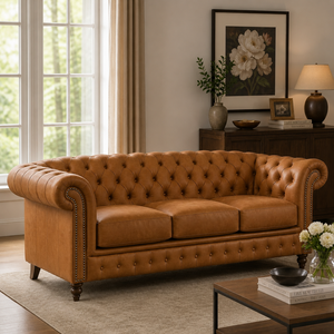 Sofá Chesterfield de 3 Plazas de Cuero Genuino Ecológico de Primera Calidad con Diseño Acolchado Profundo - Product Image 1